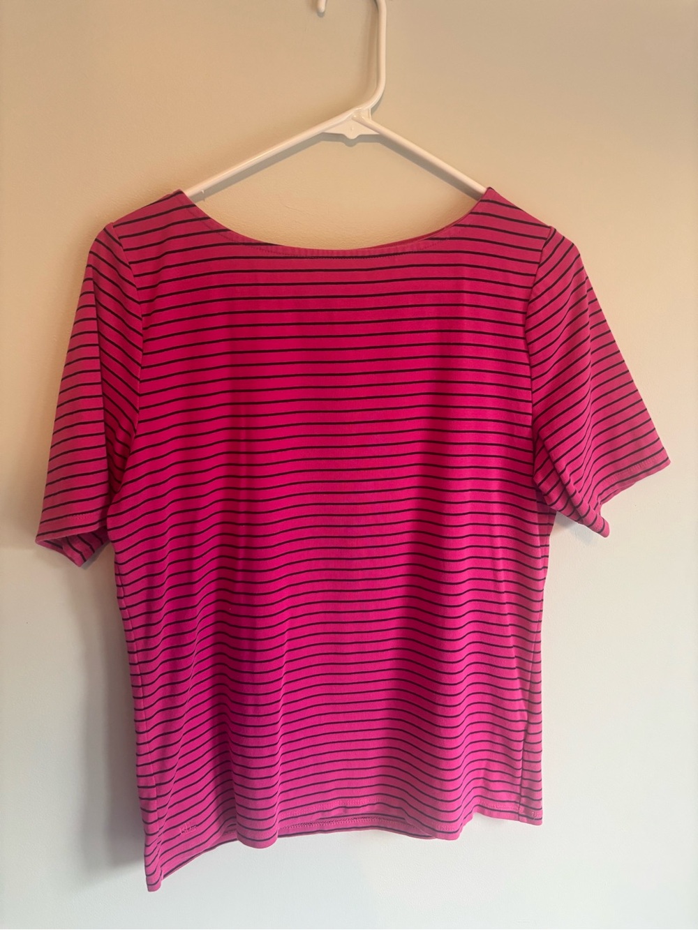 Lauren Ralph Lauren Hot Pink & Navy Striped Short Sleeve Top